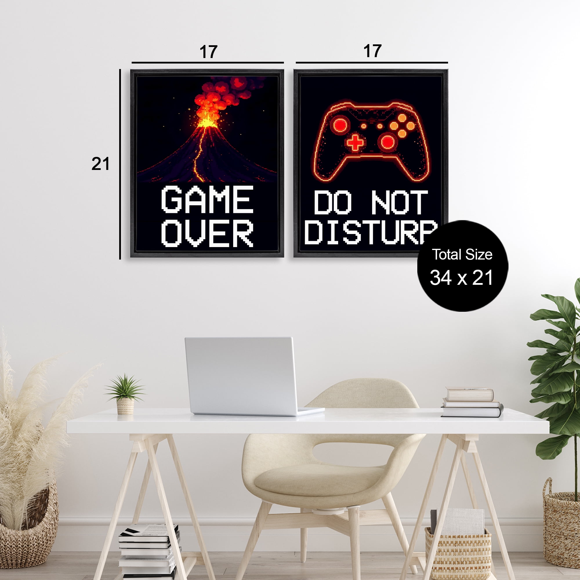 Pixel Game Sentiments 2 Piece Black Framed Floater Canvas Set, design by Kim Allen