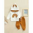 thumbnail image 3 of 2 Pieces Baby Suit Set Rainbow Patterns Long Sleeve Hooded Tops+ Tie-Up Long Pants, 3 of 9