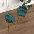 thumbnail image 2 of Miekor Bar Chair Suede Woven Bar Stool Set of 2,Golden legs Barstools Kitchen Island Chairs, Swivel Bar Stools Upholstered Bar Chair Counter Stool Arm Chairs with Back Footrest, (Blue) W4US2047, 2 of 9