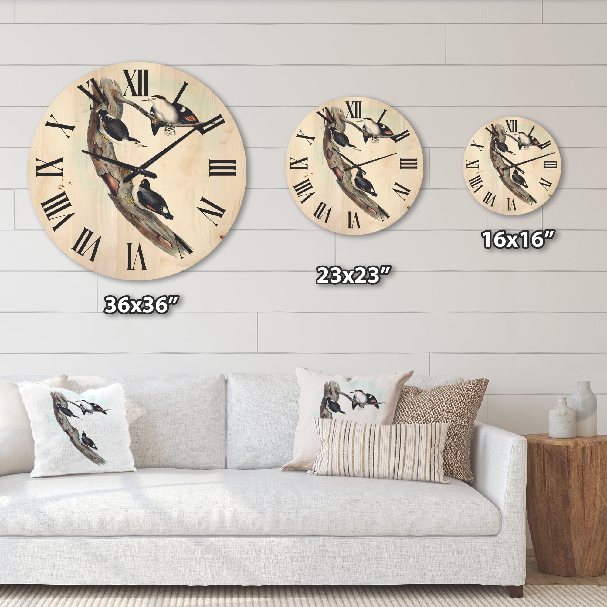 Designart 'Ancient Australian Bird Illustrations I' Traditional Wood Wall Clock