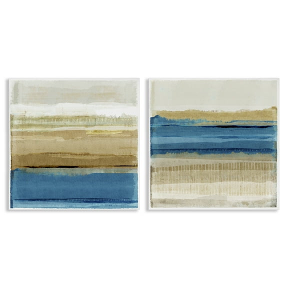 Stupell Industries Blue Gold Daze Striped Abstract Abstract Painting Wrapped Canvas Art Print Wall Art, 17 x 17, Set of 2
