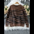 thumbnail image 4 of Suéter Informal de Cuello Redondo y Larga para Mujer, Otoño e Invierno, con Rayas en Contraste y Botones en los Hombros Café M, 4 of 6