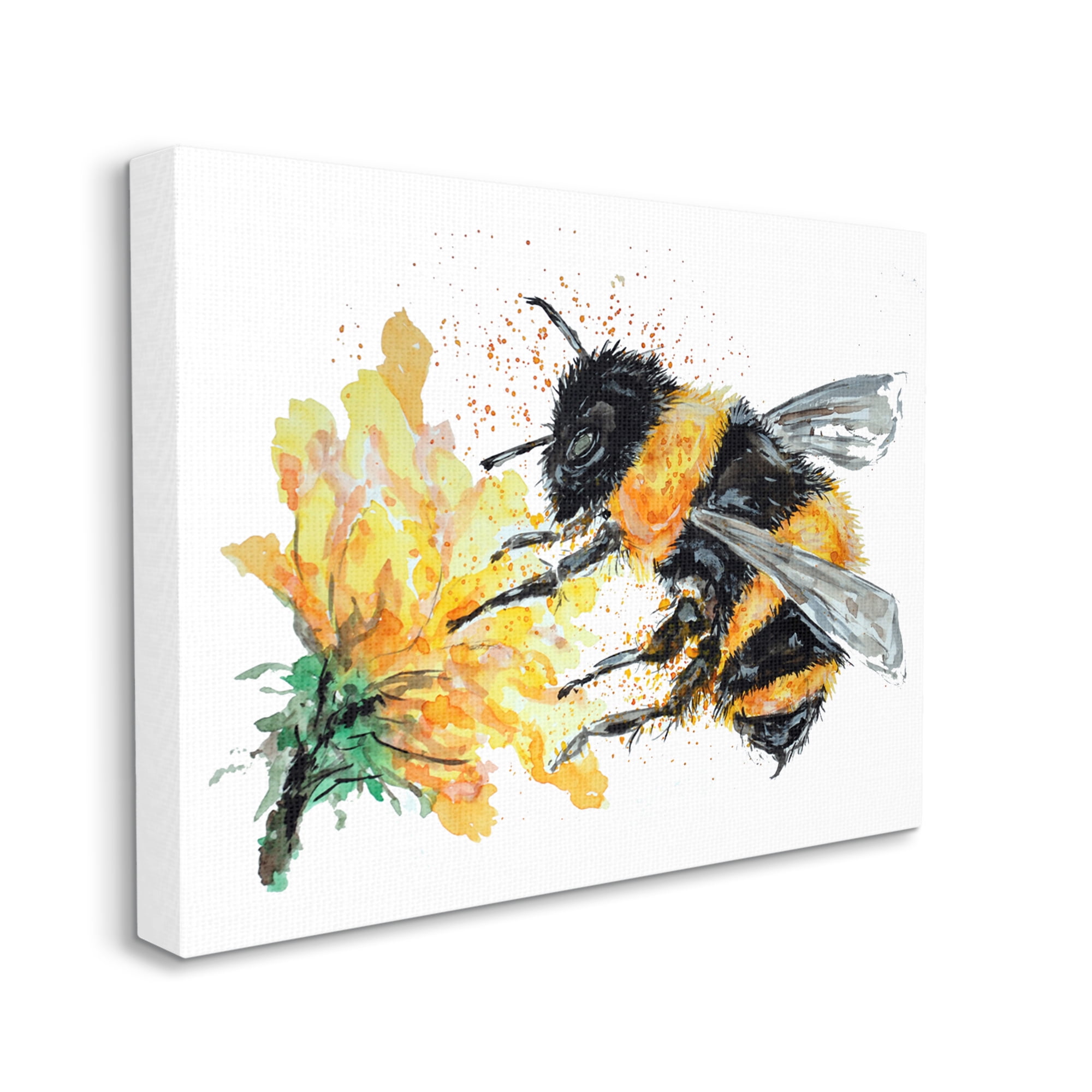 Stupell Industries Bee & Yellow Flower Animals & Insects Painting Gallery Wrapped Canvas Print Wall Art, 20 x 16