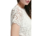 thumbnail image 7 of MODA NOVA Junior's Scalloped Trim Short Shirred Sleeves Sheer Floral Lace Blouse White XS, 7 of 7