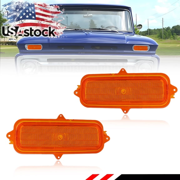 2Pcs Amber Lens Front Bumper Parking Light Turn Signal Light Turn Warning Light DRL Daytime Running Light Cover For 1960 1961 1962 1963 1964 1965 1966 Chevrolet C10/C20 Pickup Truck No Bulb/Socket