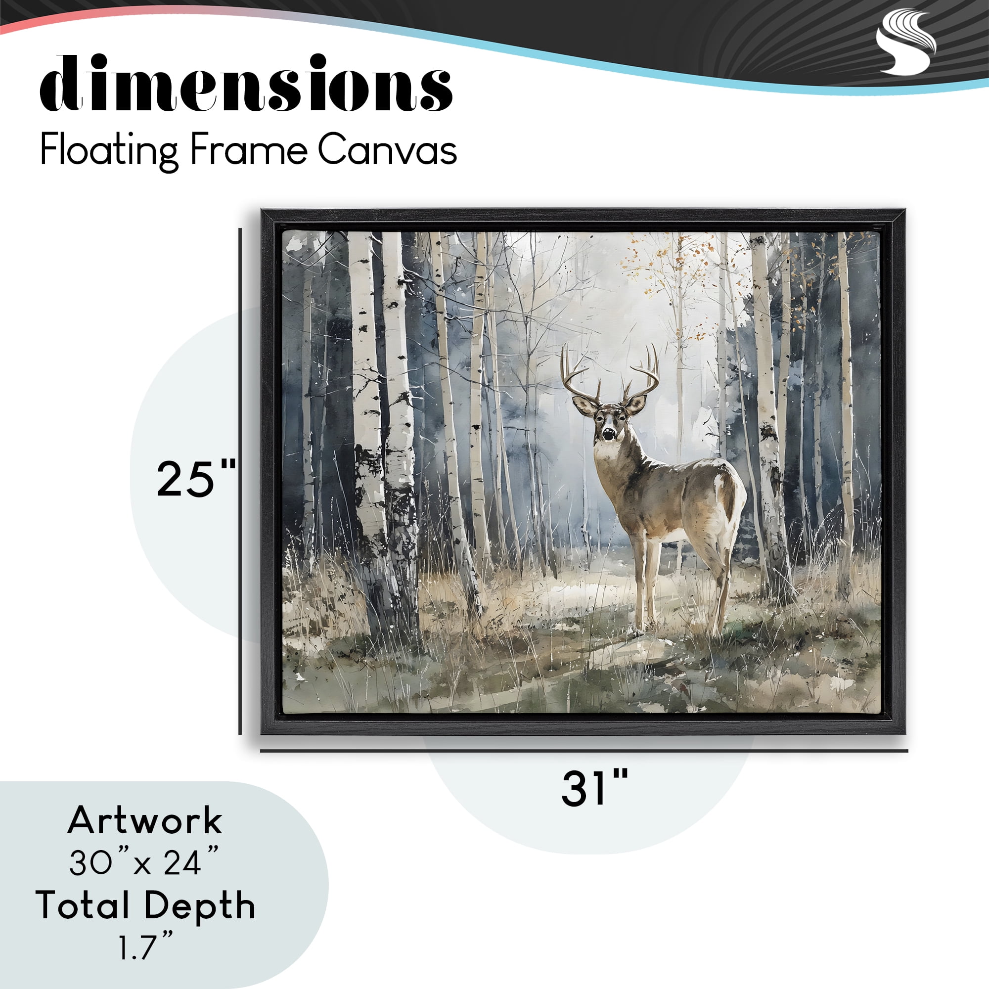 Stupell Industries Lone Stag in Birch Forest Black Framed Floater Canvas Wall Art, design by Franklyn Gregory