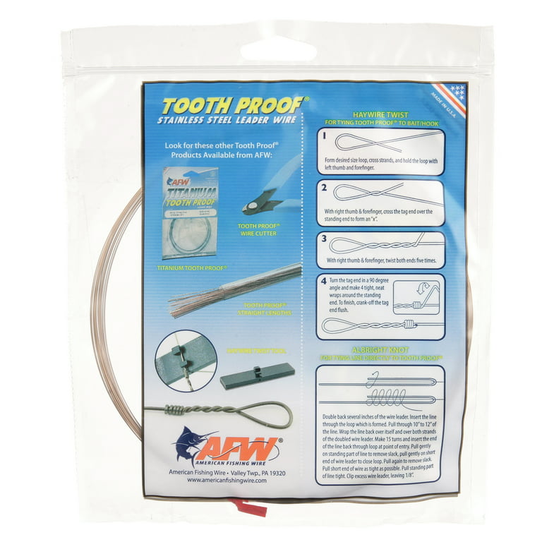 AFW TOOTH PROOF STAINLESS STEEL LEADER-Single Strand Wire-44LB Test 30FT  BRIGHT