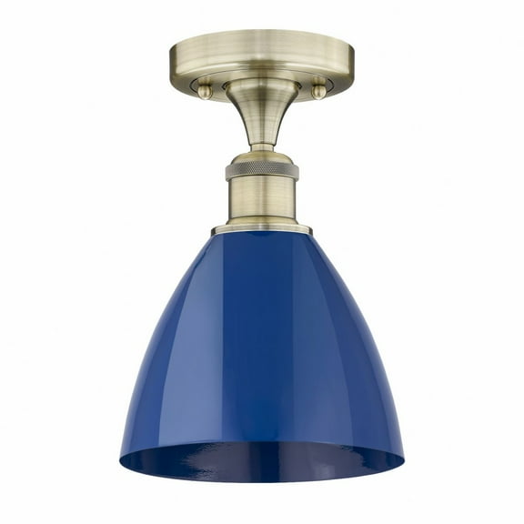 Innovations Lighting  Edison Plymouth Dome - 1 Light 8" Semi-Flush Mount Antique Brass/Blue