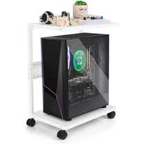 PC Stand Computer Tower Stand 2-Tier Metal CPU Holder with Locking Caster Wheels Suitable for Most PC (S,White)