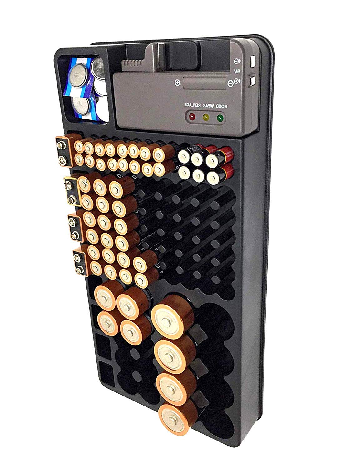 Battery Organizer With Removable Tester Store Up To 110 Batteries Wall