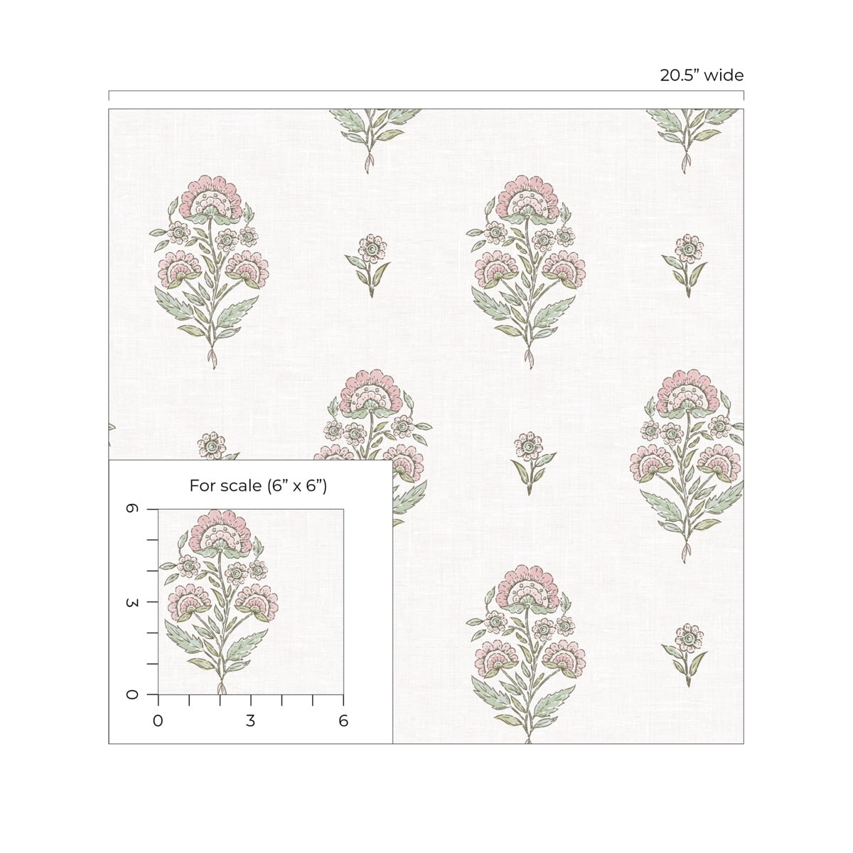 NextWall Blush & Basil Floral Spot Premium Matte Non-Woven Peel and Stick Wallpaper - 20.5 in. W x 18 ft. L Roll