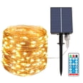 thumbnail image 1 of RV Guirnalda de luces solares, cadena de luces impermeable, alambre de cobre, decoración para jardín, balcón, terraza, puerta, patio, boda (luz cálida, 100 luces, 12 metros, control remoto 2025 cuenta, 1 of 5