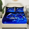 thumbnail image 3 of Erosebridal Blue Video Game Bed Sheets King,Geometric Honeycomb King Sheet Sets,Gamepad Gamer Sheet Set King,Breathable Gradient Room Decorative,4pcs, 3 of 7