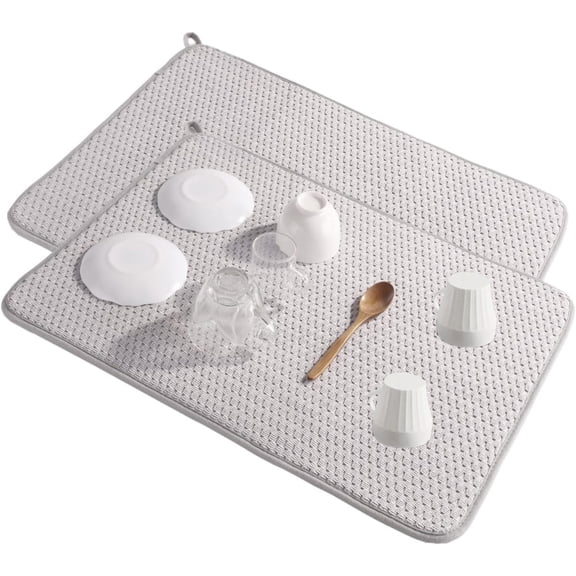 Draining Mat for Kitchen,2 Pack 24"×17" Dish Drying Mat, Absorbent Microfiber Dishes Drainer Mats,Kitchen Absorbent Draining Mat,Coffee Machine Mat,Kitchen Counter Mat for Dish Coffee Bar Worktop