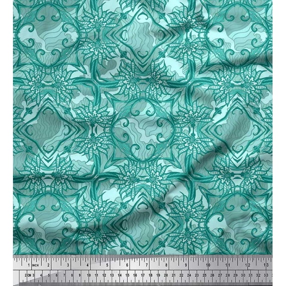 Soimoi Rayon Fabric Floral & Filigree Damask Print Fabric by Yard 56 Inch Wide