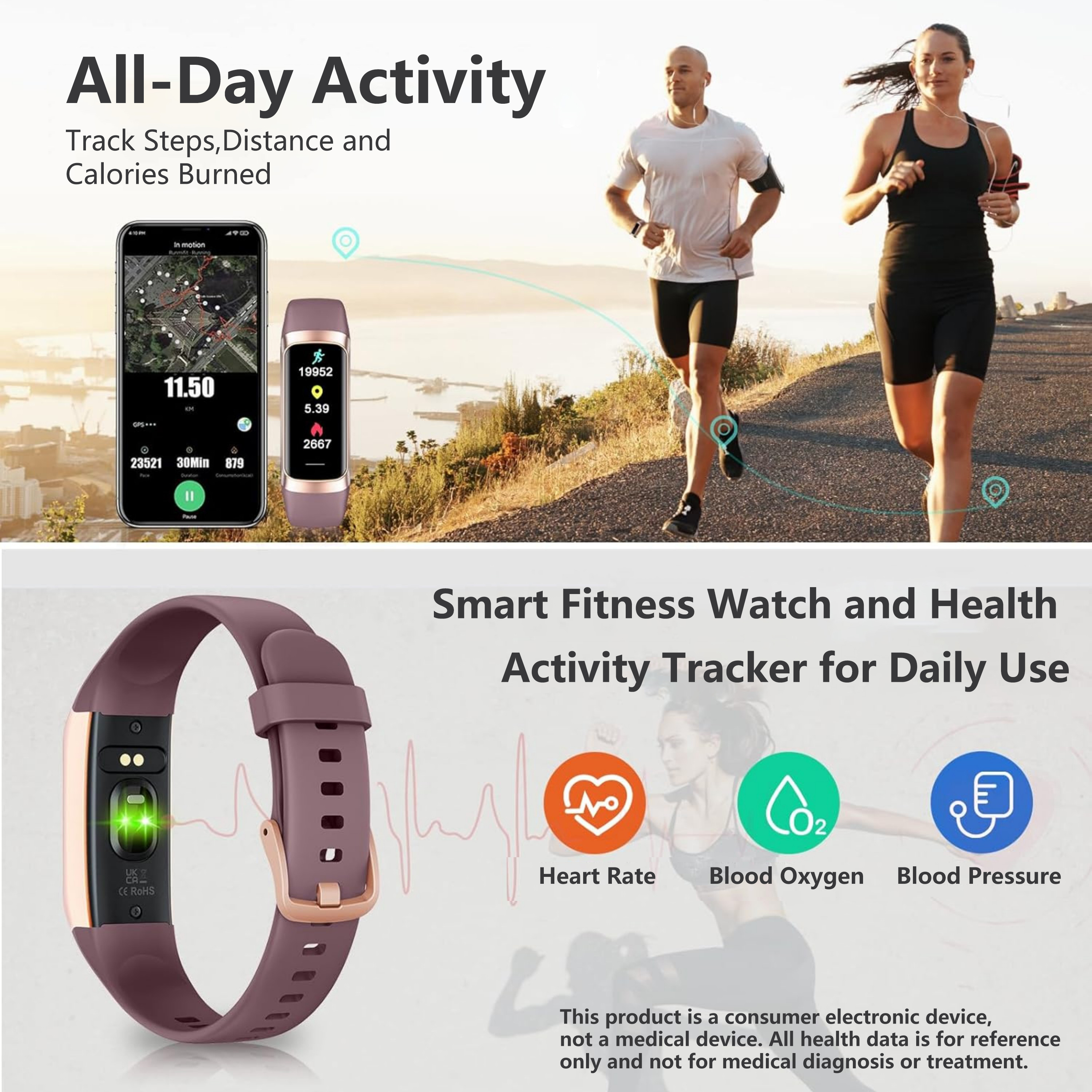ST-CARE Fitness Tracker Watch, 1.1" HD Touch Screen, Wine photo 5