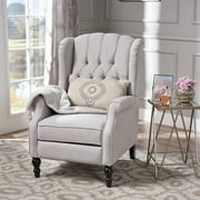 GDF Studio Elizabeth Contemporary Tufted Wingback Pushback Recliner, Light Gray and Dark Brown