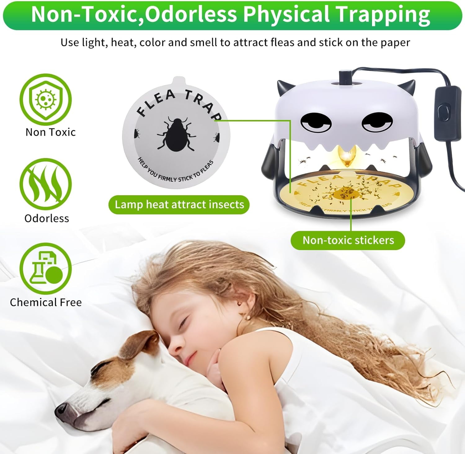 G®PEH Flea Traps, 2 Pack for Inside Your Home Flea Killer Indoor with 4 Flying Insect Trap Sticky Refill Discs Bed Bug Trap, Harmless & Friendly to Pets & Kids Pest Control Trap