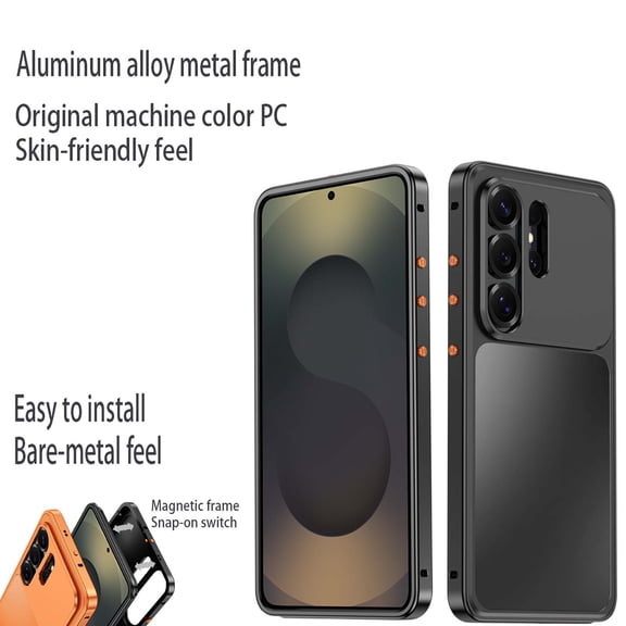 TECH CIRCLE for Samsung Galaxy S24 Ultra Magnetic Metal Bumper Phone Case Lightweight Shock-Absorbent Anti-Fingerprint Cover with Wireless Charging Support,Raised Camera Frame,Black