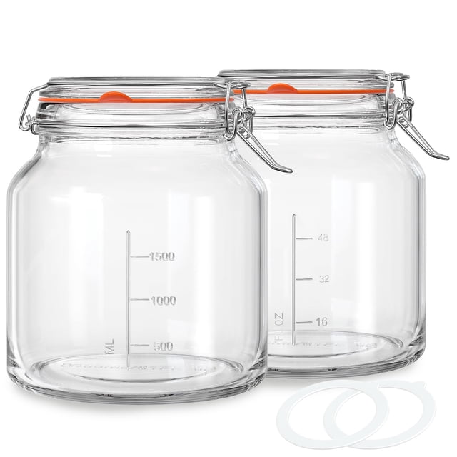 Frasco de vidrio Qianfenie, paquete de 2 unidades, 2.35 L (79 oz) con tapa de boca ancha