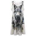 thumbnail image 4 of Wolf in Forest Watercolor Art Women's Fashion Casual Dress Summer Stand Up Collar Ruffles Sleeve Dress Elegant Dresses, 4 of 4