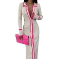 thumbnail image 2 of Coduop Women Button Down Knit Bodycon Sweater Dress Long Sleeve Lapel Collar Striped Maxi Dress, 2 of 3