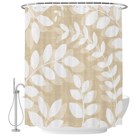 66x72 Inch Shower Curtains for Bathroom, Cream Leaves Fabric Bath Curtain Decor, Farmhouse Botanical Branch Vintage Modern Waterproof Restroom Curtains Shower Set Accessories with 12 Hooks 66 Inch