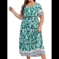 thumbnail image 2 of Vestido de Verano Holgado Informal de Corta con Corte A y Corte en A para Mujer, Talla Grande Verde 4XL, 2 of 8