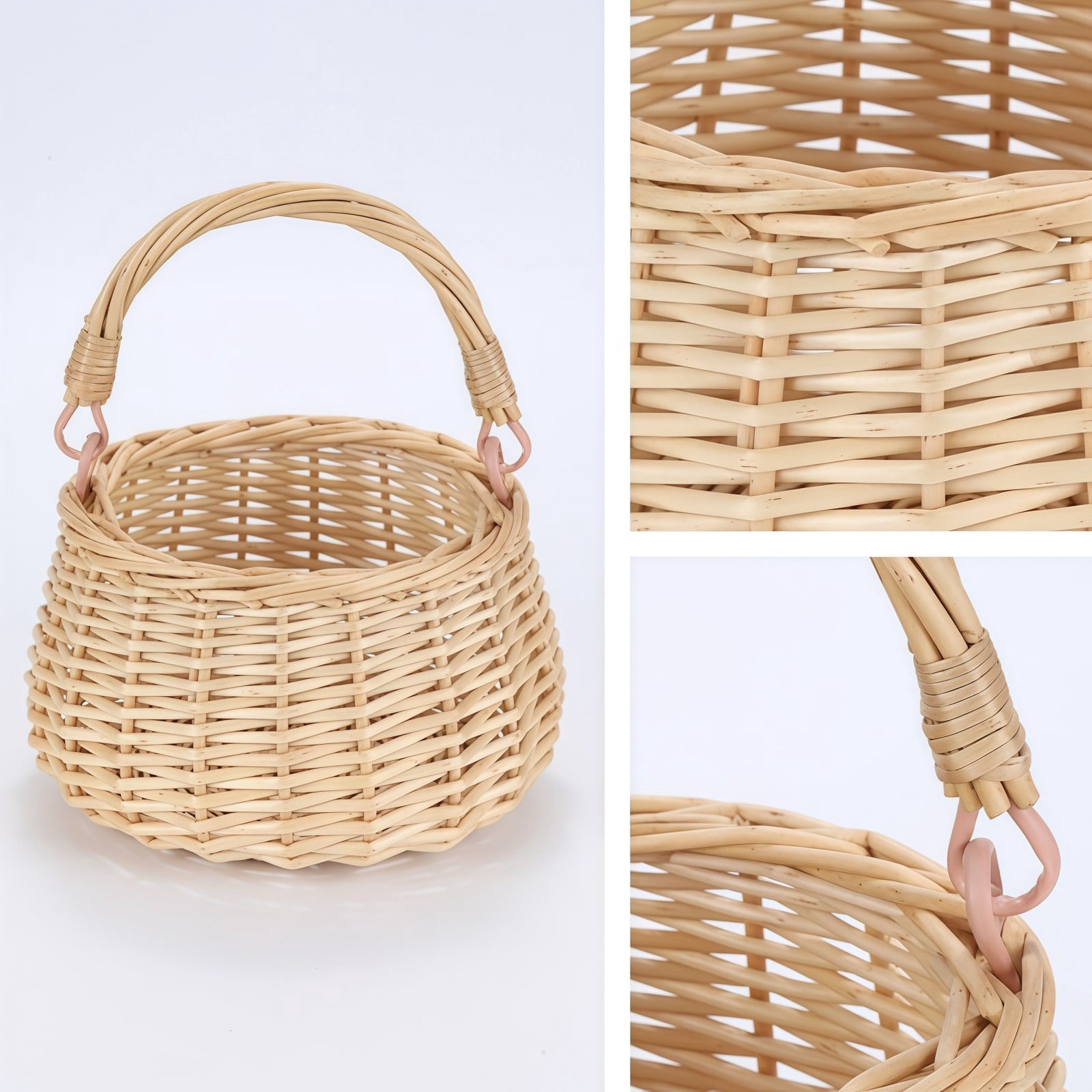Elegant Handwoven Wicker Picnic Basket with Comfortable Handles, for Spring Folwers, Easter Egg, Fruit and Storage, Wedding Decor, or Everyday Home and Festival Use