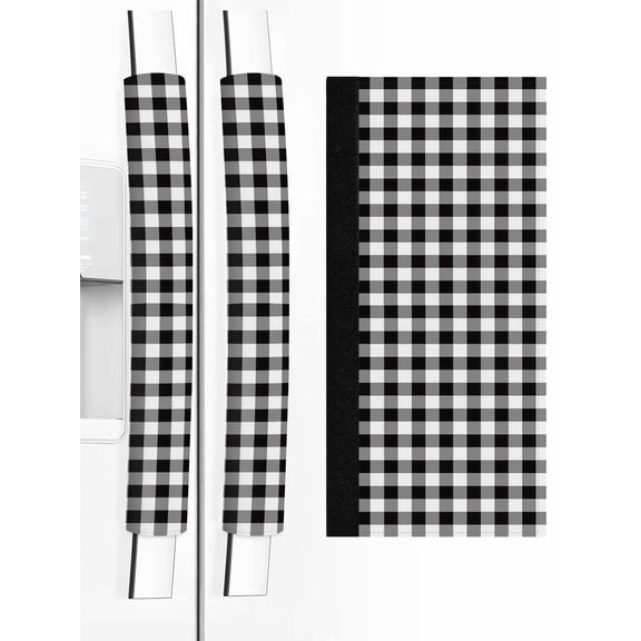 Black and White Checkered Refrigerator Door Handle Covers Set of 2, Farmhouse Buffalo Plaid Kitchen Fridge Microwave Oven Dishwasher Stove Cabinet Handle Protectors, Washable Appliance Decor