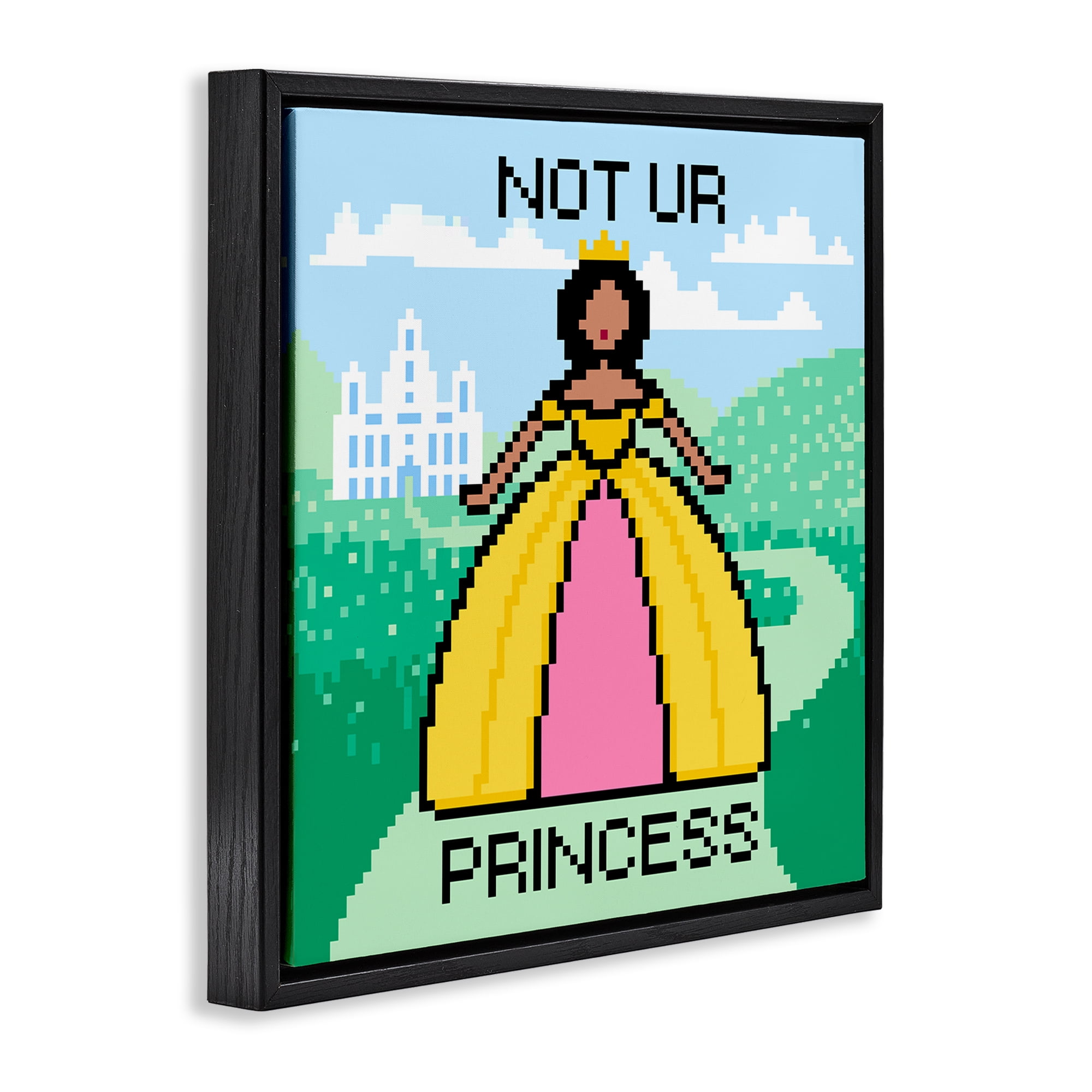 Stupell Industries Not Ur Princess Pixel Style People Painting Black Floater Framed Canvas Art Print Wall Art, 25 x 25