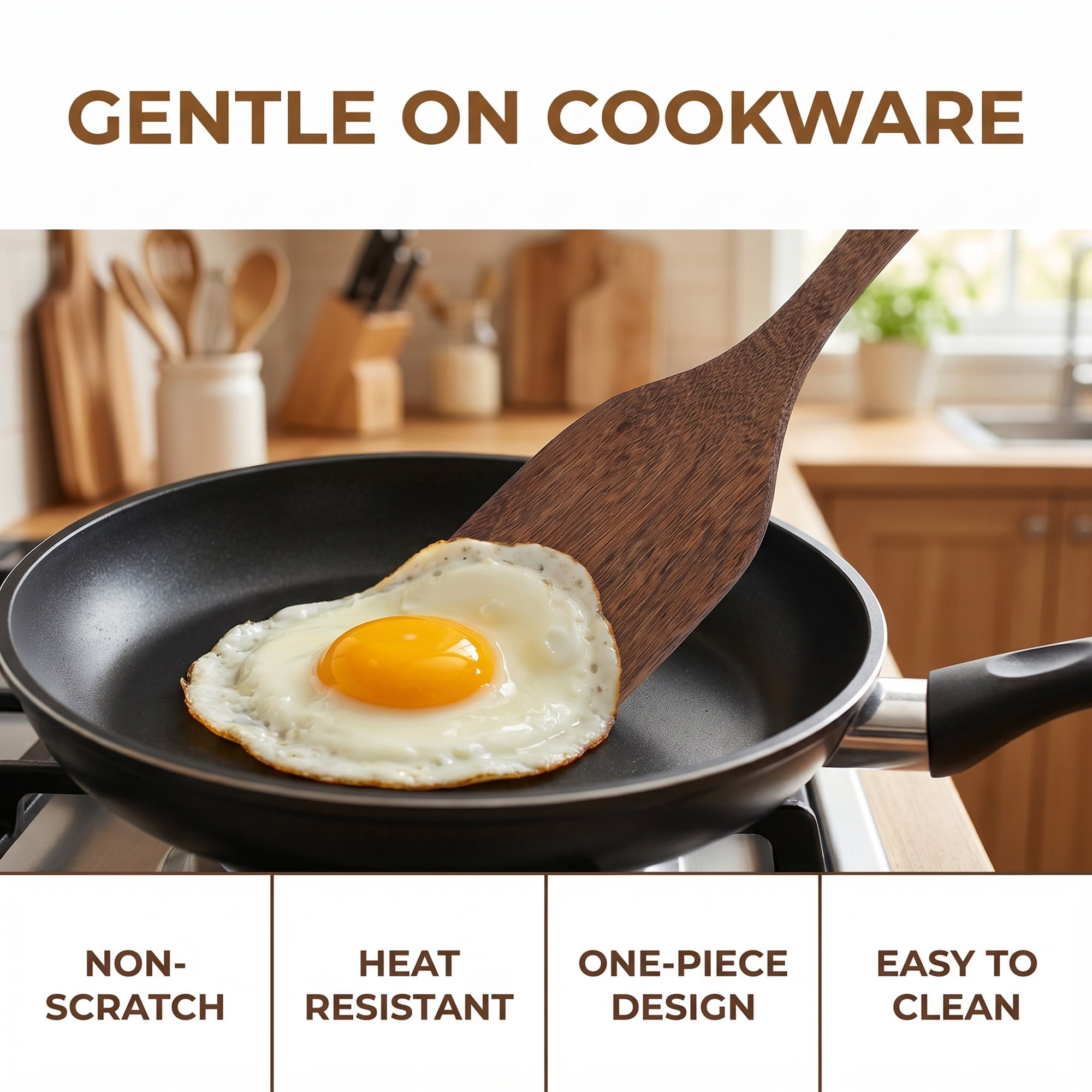 Unique Bargains Kitchen Utensil Heat-Resistant Cooking Tool for Flipping Brown 12x3 in