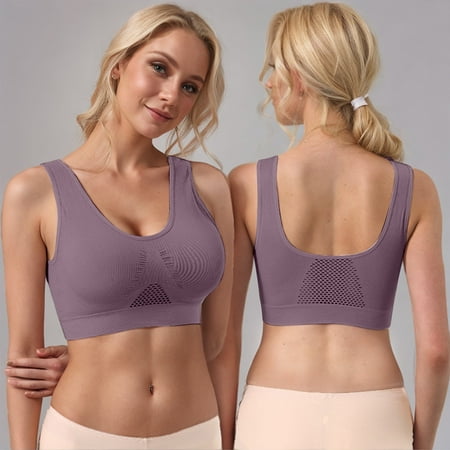 Juslio Minimizer Bras for Women Athletic Wirefree Vest Solid Yoga Bra