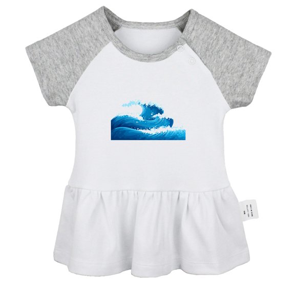 Nature Sea Wave Pattern Dresses For Baby, Newborn Babies Skirts, Infant Princess Dress, 0-24M Kids Graphic Clothes (Gray Raglan Dresses, 18-24 Months)