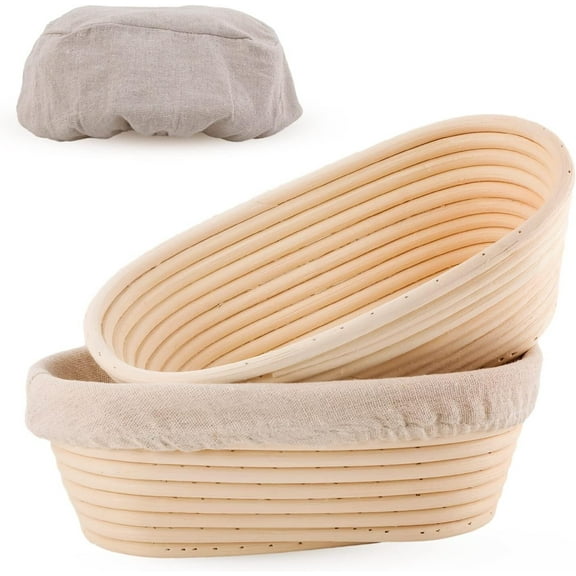 Siloon Sourdough Bread Proofing Baskets with Liner, Dough Rising Ratten Bowl for Bread Making and Baking, Oval, 10 inch (Set of 2)