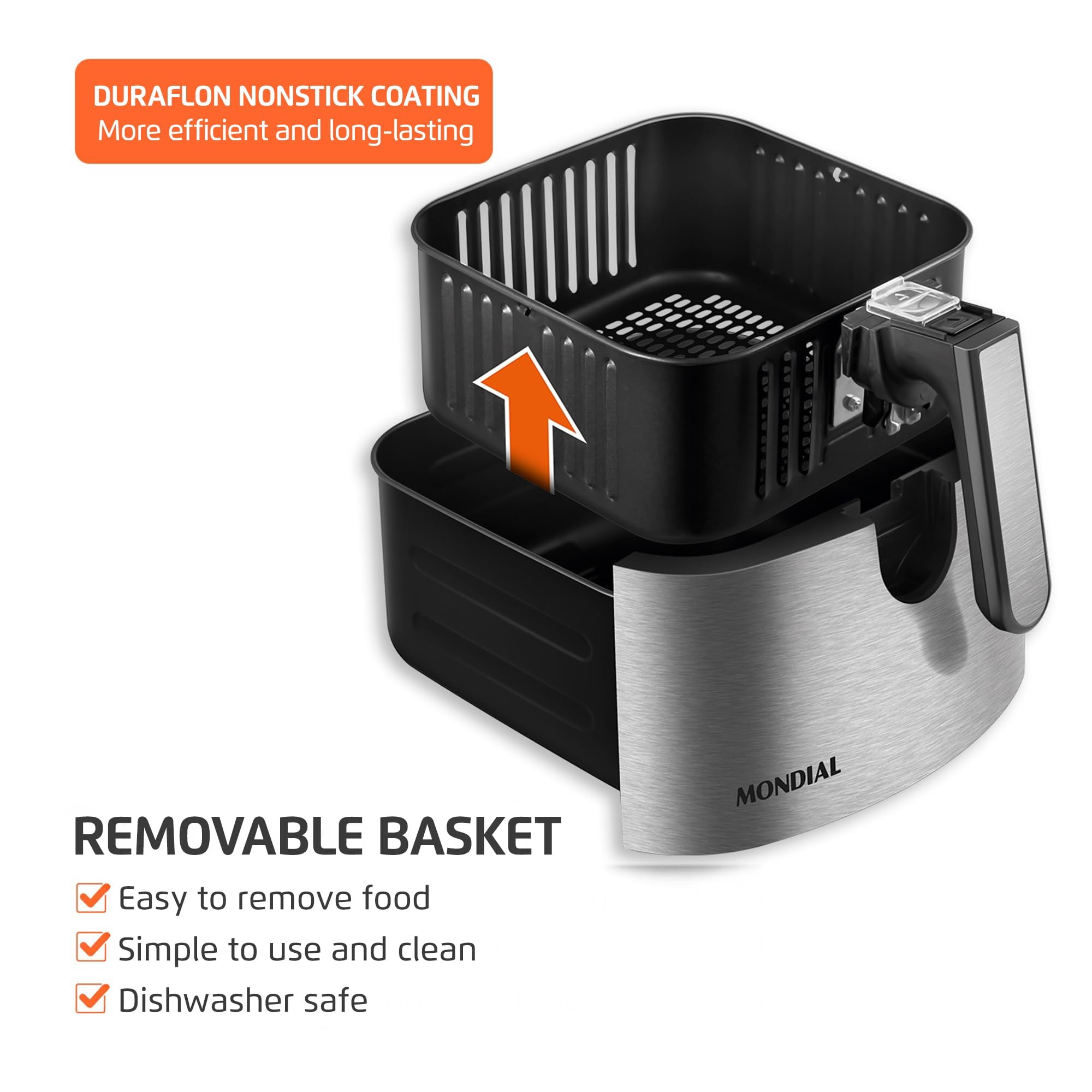 Mondial Digital Air Fryer, Touchscreen Display, 5.3 Qt, 1800W, Black Stainless Steel
