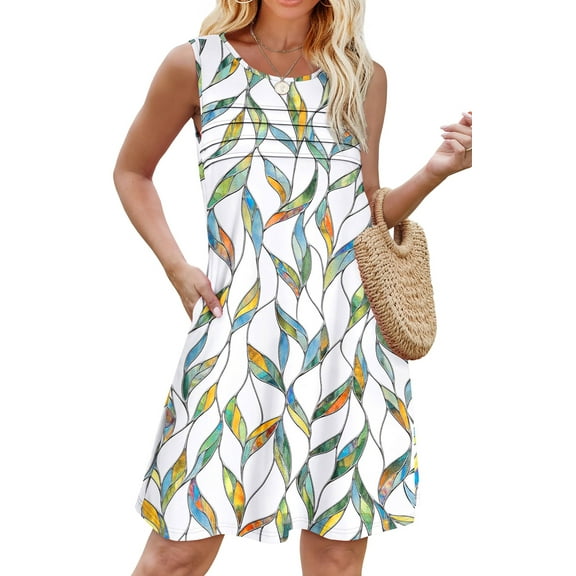 Fantaslook Pleated Tank Dresses for Women Fashion Summer Sleeveless Sundress Casual Beach Dress with Pockets