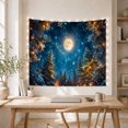 thumbnail image 5 of Snowy Evergreen Forest with Glowing Lanterns Under a Starry Moon, Mystical Fantasy for Astronomy Lovers, Wall Art Decor, Housewarming Gift, Tapestry Wall Hanging for Bedroom and Living Room, 5 of 7