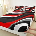 thumbnail image 3 of Manfei Black Red Gray Stripes Twin Sheet Sets 3pcs, Contemporary Abstract Twin Fitted Sheet, Wave Lines Flat Sheet, Breathable Home Decor, 3 of 7