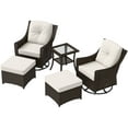 thumbnail image 3 of EAGLE PEAK Azure Bay 5 Pieces Wicker Outdoor Patio Furniture Set, Swivel Rocking Chairs with Ottomans, Side Table, Brown Wicker and Beige Cushions, 3 of 10