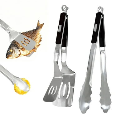 12Inch Grill Tongs for Cooking ，ANUNU Heavy Duty Extra Long Grilling Tongs, 2 Pcs Turner Tong Set