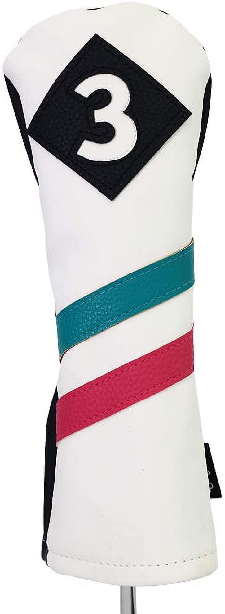 Majek Golf Vintage Headcovers White Seafoam Teal Pink Stripe Premium Retro Leather Style 1 3 5 Driver and Fairway Head Covers Fits 460cc Drivers and All Modern Metal Woods Custom Design in California