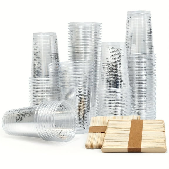 Plastic Measuring Cups, 50pcs 8oz Disposable Mixing Cups With 50pcs Mixing Sticks, Can Be Used For Epoxy Resin, Cooking And Baking, Liquid Measuring, Paint