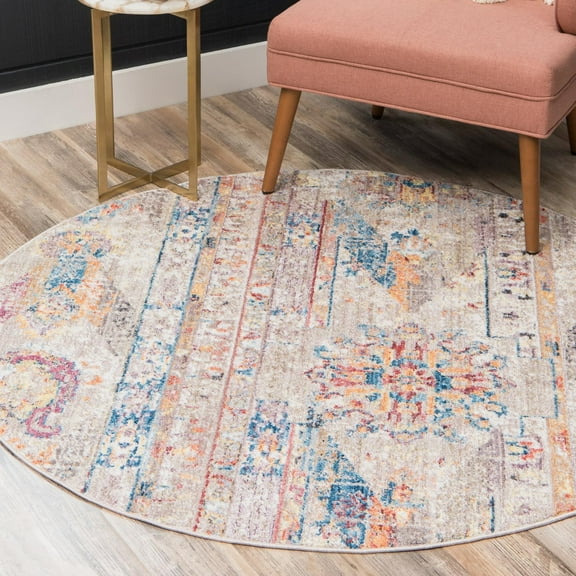 Unique Loom Basilica Collection Area Rug - Prado (3' 3" Round Beige/Blue)