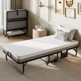 thumbnail image 2 of Feonase Folding Bed with Mattress, Roll Away Beds for Adults, Portable Foldable Bed, 76" x 38" Fold up Bed with Metal Frame on Wheels, Space Saving, 2 of 9