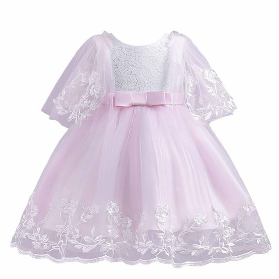 Pejock 3-12 Years Kids Pageant Flower Girl Dress Little Girls Party Wedding Formal Dresses Baby Girls Middle-aged Sleeveless Embroidery Mesh Dress Gauze Dress Princess Dress