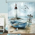 thumbnail image 2 of Nautical Coastal Shower Curtain, Ocean Beach Lighthouse Shower Curtain, Blue Teal Seasides Sailboat Bathroom Accessories Fabric Waterproof with Hooks, 72X72in, 2 of 6