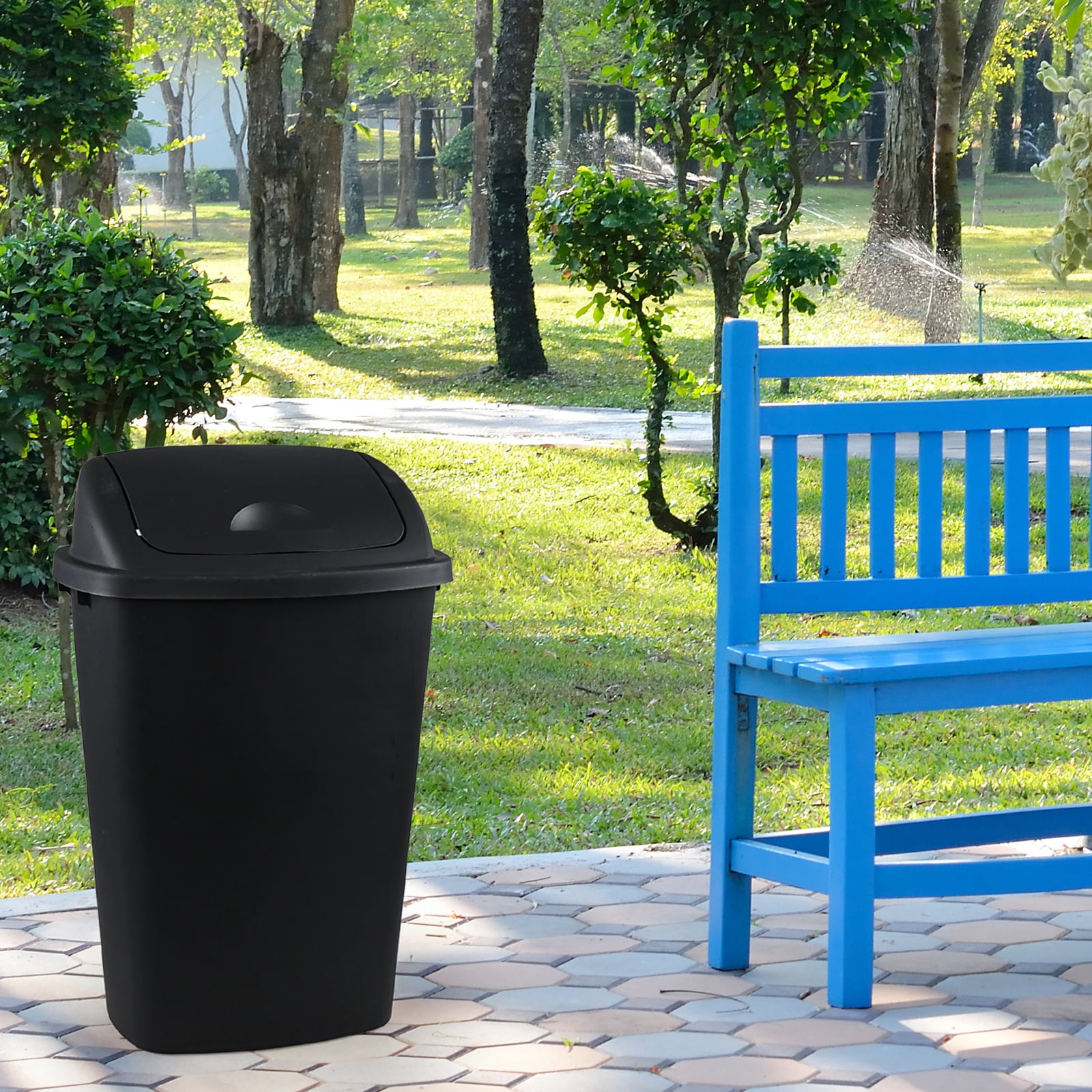 Cand 4-Pack 13 Gallon Kitchen Trash Can with Swing Lid, Plastic Kitchen Swing Top Garbage Can, Black