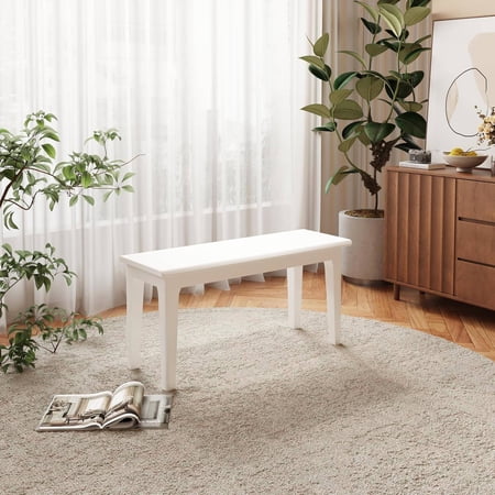 Solid Oak Wooden Entryway Bench, 39 Inch Indoor End-of-Bed Seating, White Finish