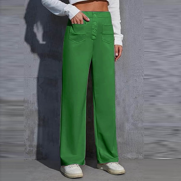 WILLBEST Pantalones Casuales para Mujer 2025, de Cintura Alta, Rectos, con Botones, para Trabajo y Negocios, con Bolsillos. Chica